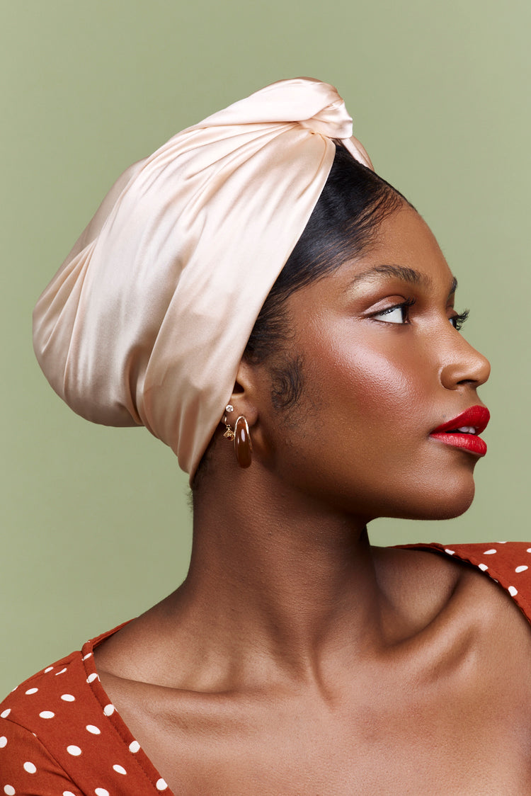 Turban cubaine en soie champagne – vue de face