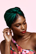 Turban cubaine en soie émeraude – profil