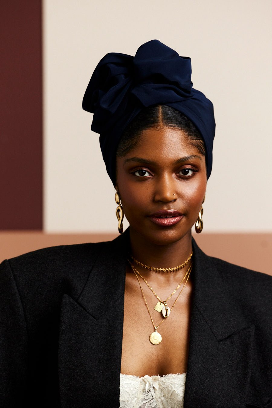 Turbans femme fil métal - AFRICAINE BLEU NUIT - Indira de paris