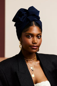 Turbans femme fil métal - AFRICAINE BLEU NUIT - Indira de paris