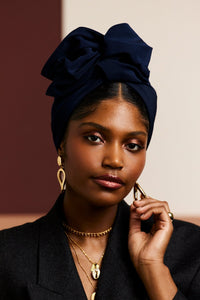 Turbans femme fil métal - AFRICAINE BLEU NUIT - Indira de paris