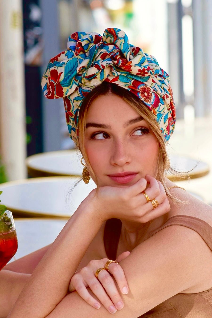 Women's metal rod turban - Blue Flowers – Indira de paris