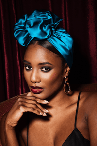 Turbans femme fil métal - AFRICAINE SOIE - BLEU CANARD - Indira de paris