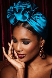 Turbans femme fil métal - AFRICAINE SOIE - BLEU CANARD - Indira de paris