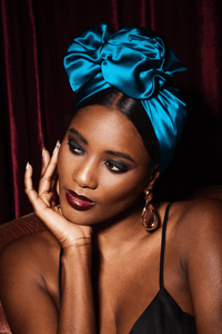 Turbans femme fil métal - AFRICAINE SOIE - BLEU CANARD - Indira de paris