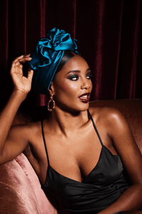 Turbans femme fil métal - AFRICAINE SOIE - BLEU CANARD - Indira de paris