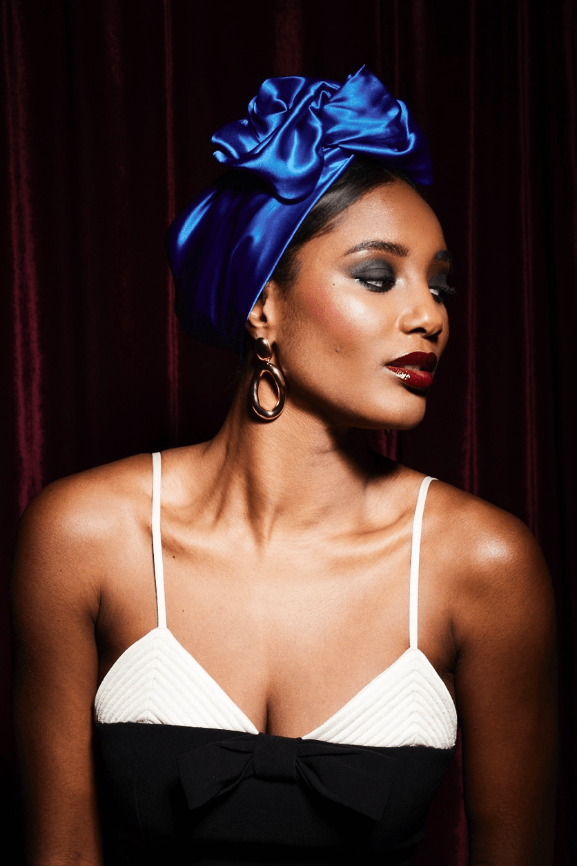 Turbans femme fil métal - AFRICAINE SOIE - BLEU ELECTRIQUE - Indira de paris