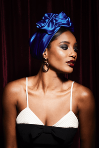 Turbans femme fil métal - AFRICAINE SOIE - BLEU ELECTRIQUE - Indira de paris