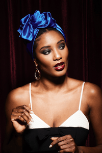 Turbans femme fil métal - AFRICAINE SOIE - BLEU ELECTRIQUE - Indira de paris