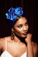 Turbans femme fil métal - AFRICAINE SOIE - BLEU ELECTRIQUE - Indira de paris