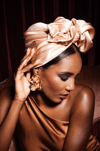 Turbans femme fil métal - AFRICAINE SOIE - CHAMPAGNE - Indira de paris