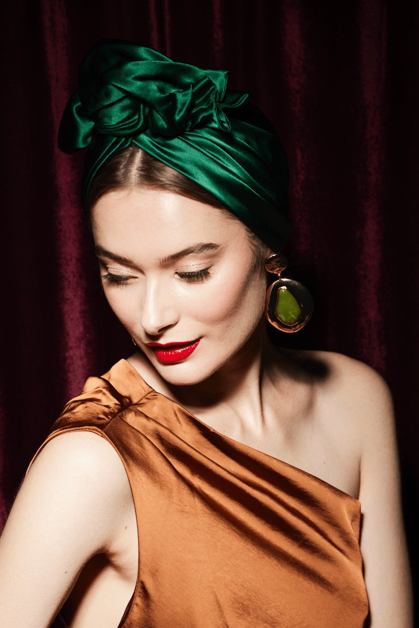 Turbans femme fil métal - AFRICAINE SOIE - EMERAUDE - Indira de paris