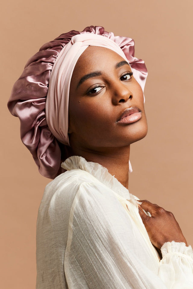 Bonnet de nuit en soie - BONNET DE NUIT EN SOIE MAUVE - Indira de paris