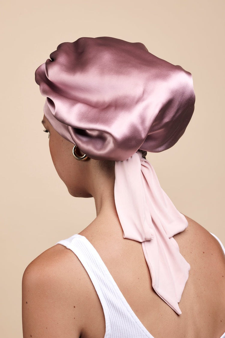 Bonnet de nuit en soie-BONNET DE NUIT EN SOIE MAUVE- Indira de paris