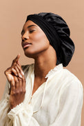 Bonnet de nuit en soie - BONNET DE NUIT EN SOIE NOIR - Indira de paris