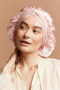 Bonnet de nuit en soie - BONNET DE NUIT EN SOIE ROSE TENDRE - Indira de paris