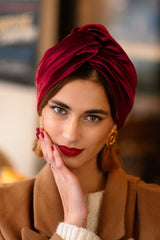 Bonnets Femme - BONNET VELOURS BORDEAUX - Indira de paris