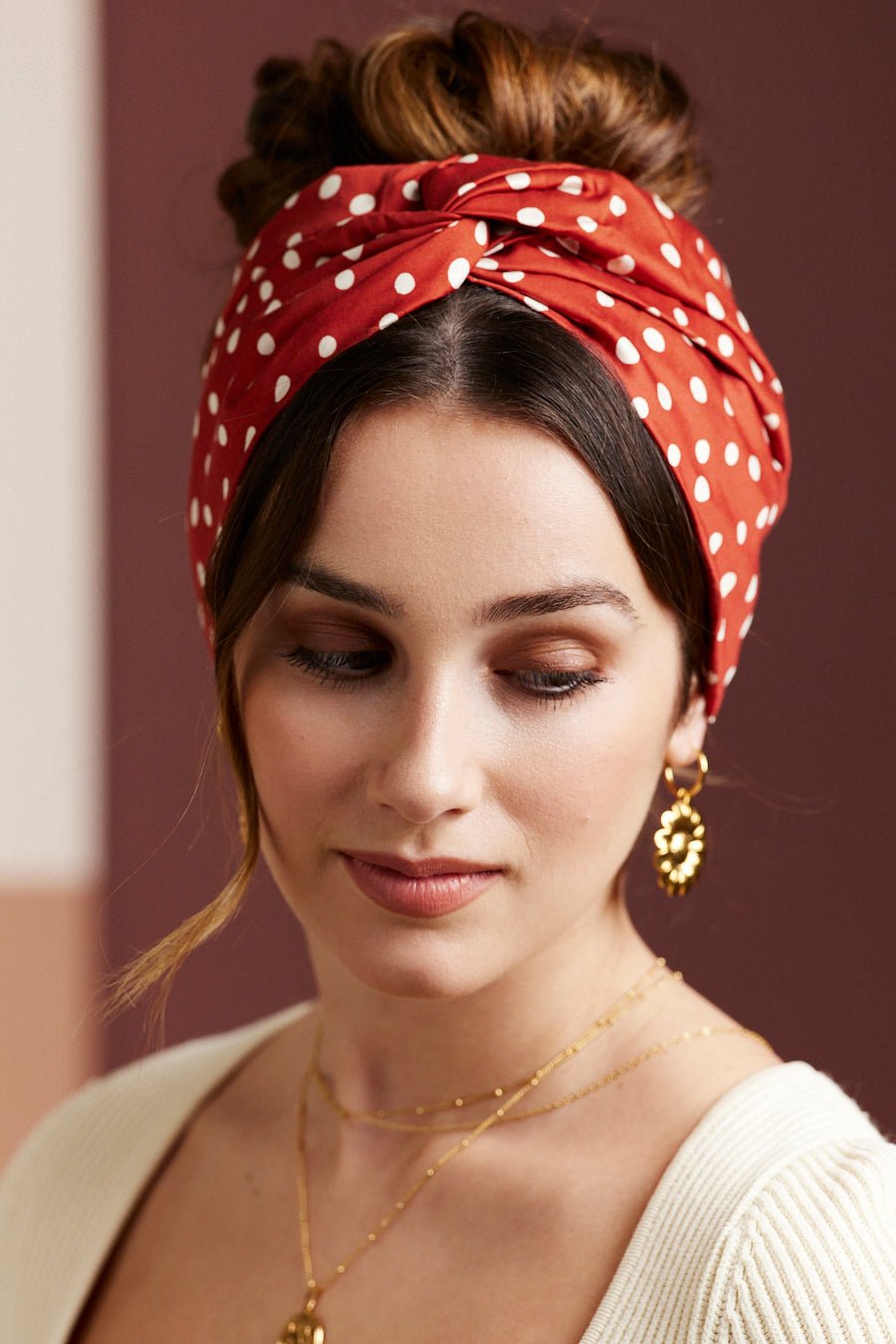 トップス melt the lady bare tops hairband set Women's hairband - Polka dot pattern on terracotta background