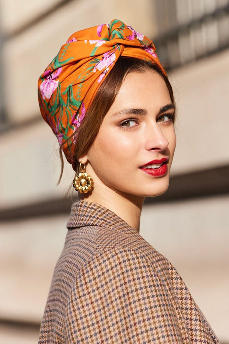 Turbans femme modulable - CUBAINE INDRA ORANGE - Indira de paris