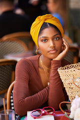 Turbans femme modulable - CUBAINE MOUTARDE - Indira de paris