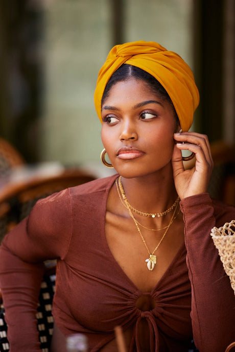 Turbans femme modulable - CUBAINE MOUTARDE - Indira de paris