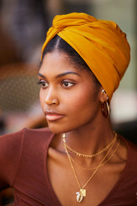 Turbans femme modulable - CUBAINE MOUTARDE - Indira de paris