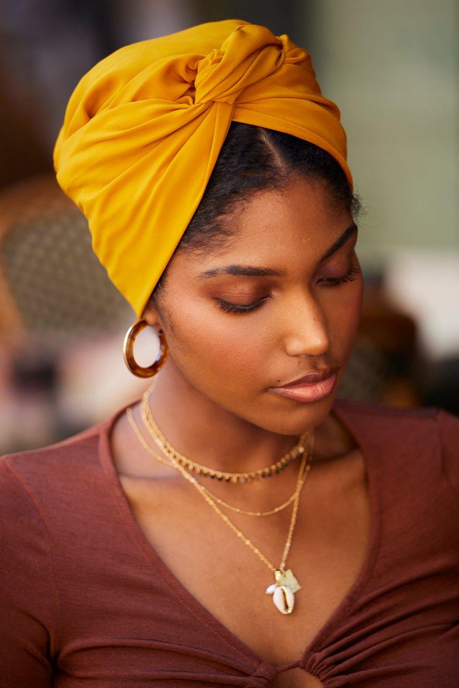 Turbans femme modulable - CUBAINE MOUTARDE - Indira de paris