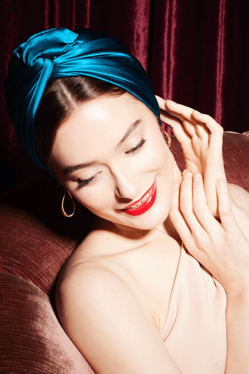 Turbans femme modulable - CUBAINE SOIE - BLEU CANARD - Indira de paris