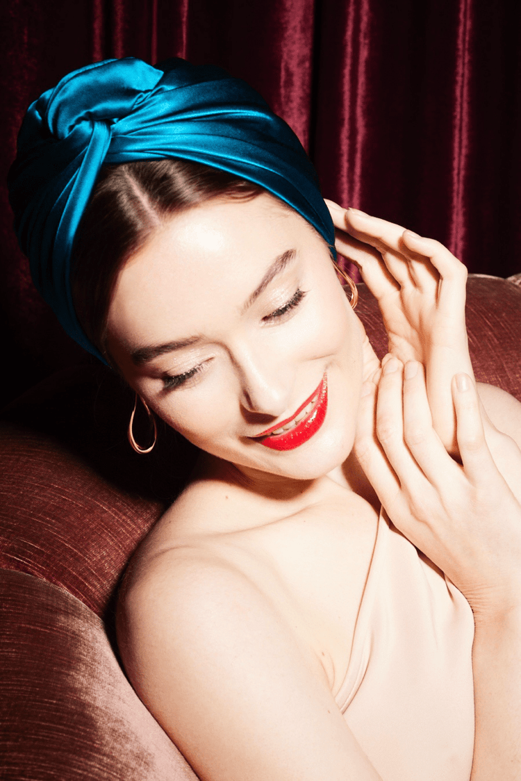 Turbans femme modulable - CUBAINE SOIE - BLEU CANARD - Indira de paris
