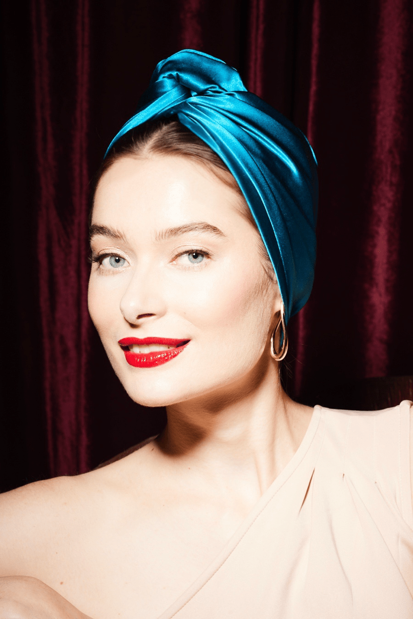Turbans femme modulable - CUBAINE SOIE - BLEU CANARD - Indira de paris