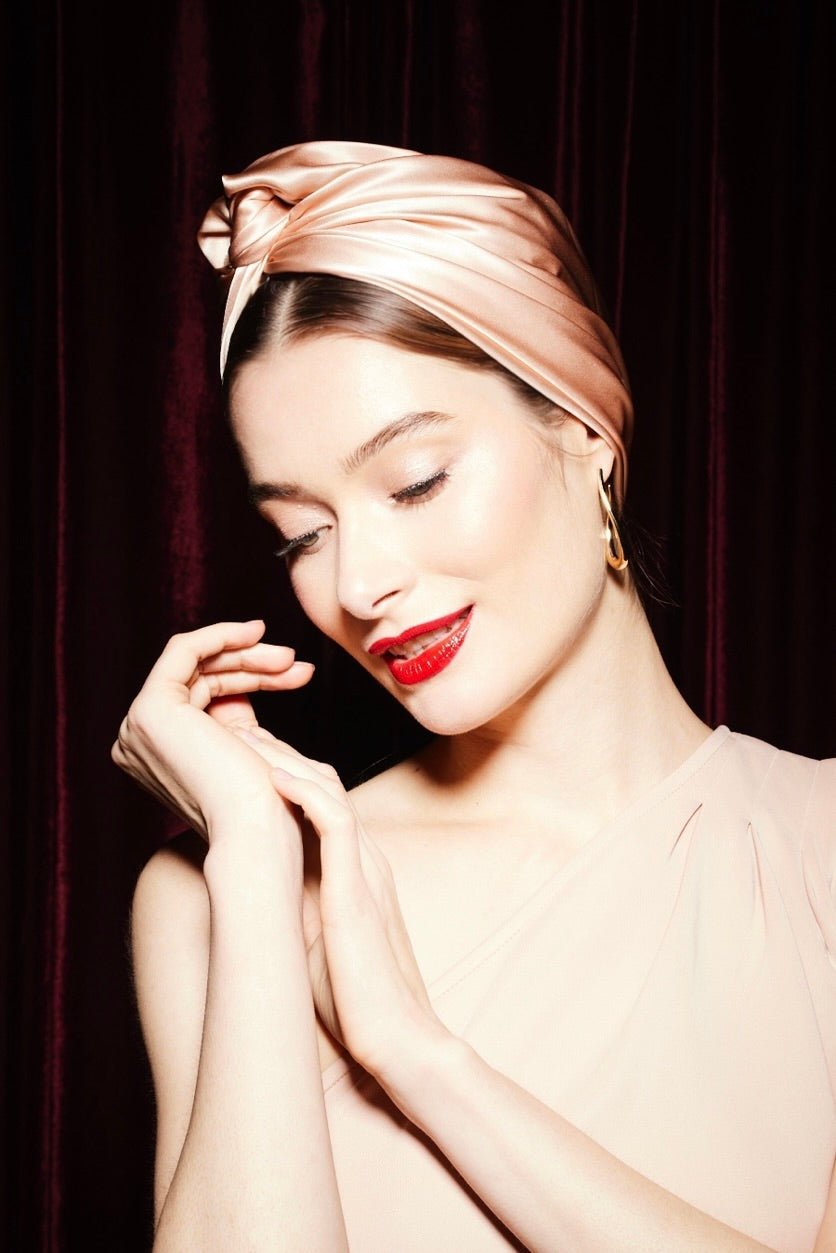 Turbans femme modulable - CUBAINE SOIE - CHAMPAGNE - Indira de paris