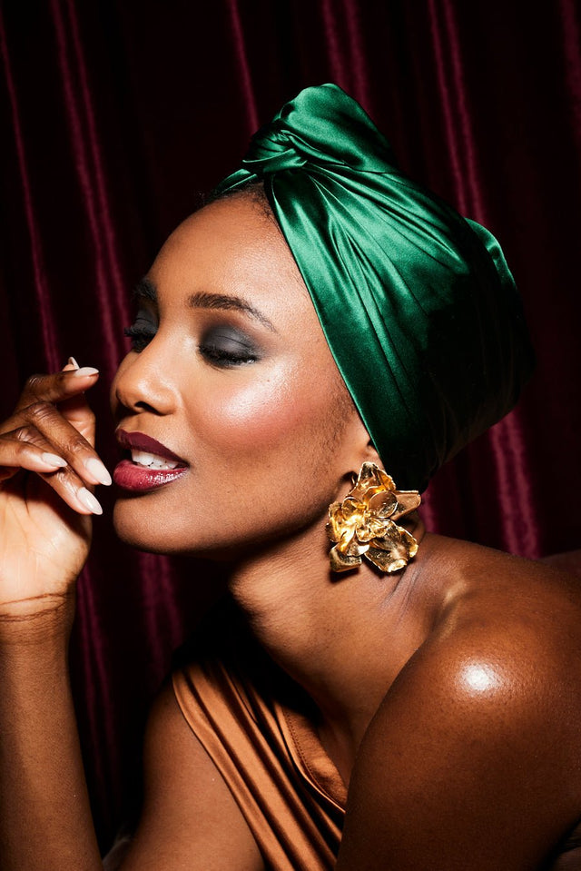 Turbans femme modulable - CUBAINE SOIE - EMERAUDE - Indira de paris