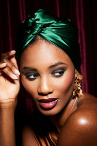 Turbans femme modulable - CUBAINE SOIE - EMERAUDE - Indira de paris