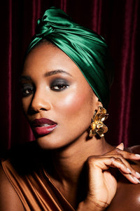 Turbans femme modulable - CUBAINE SOIE - EMERAUDE - Indira de paris