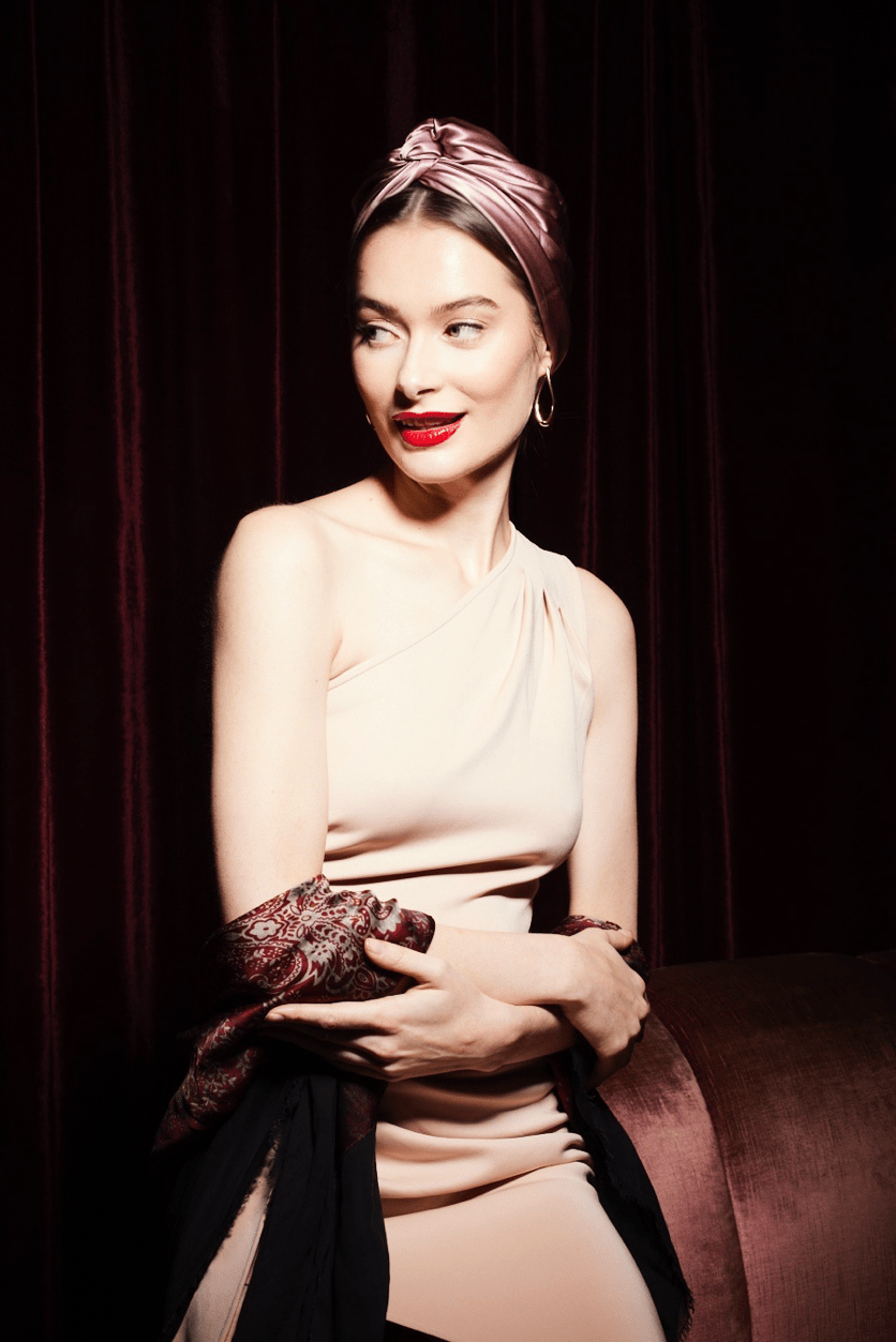 Turbans femme modulable - CUBAINE SOIE - MAUVE - Indira de paris