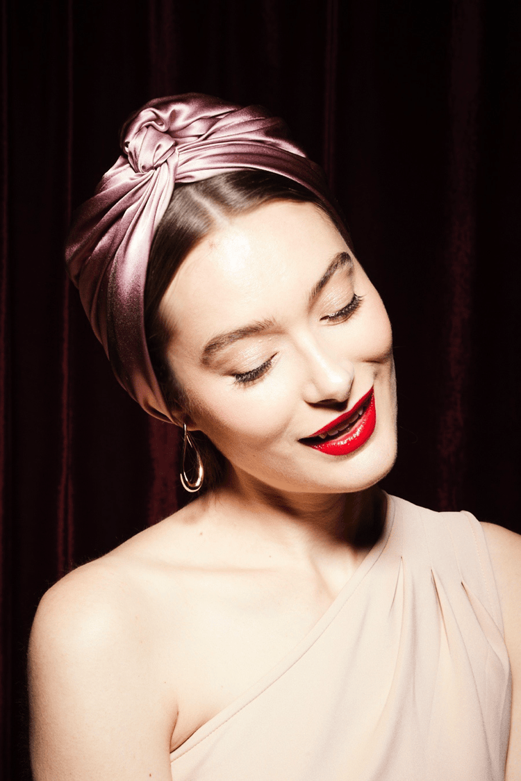 Turbans femme modulable - CUBAINE SOIE - MAUVE - Indira de paris
