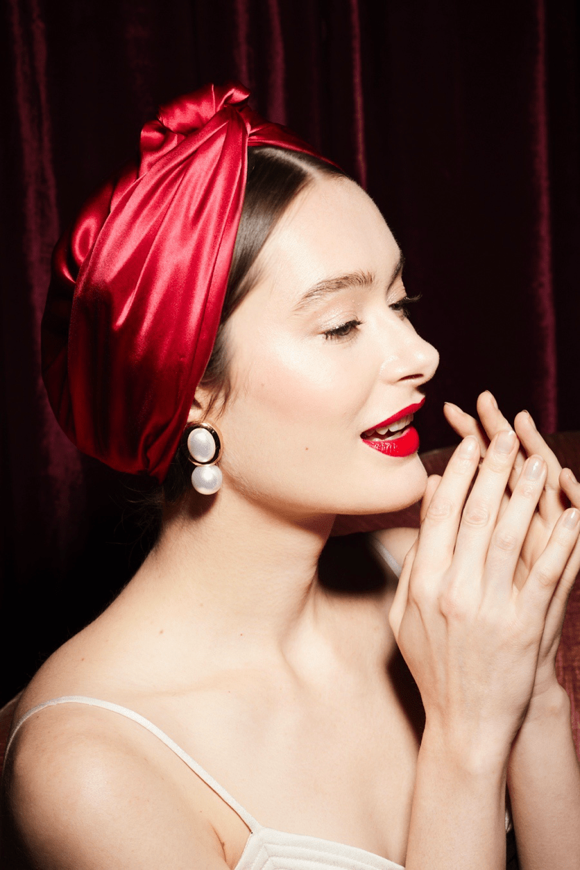 Turbans femme modulable - CUBAINE SOIE - RUBIS - Indira de paris