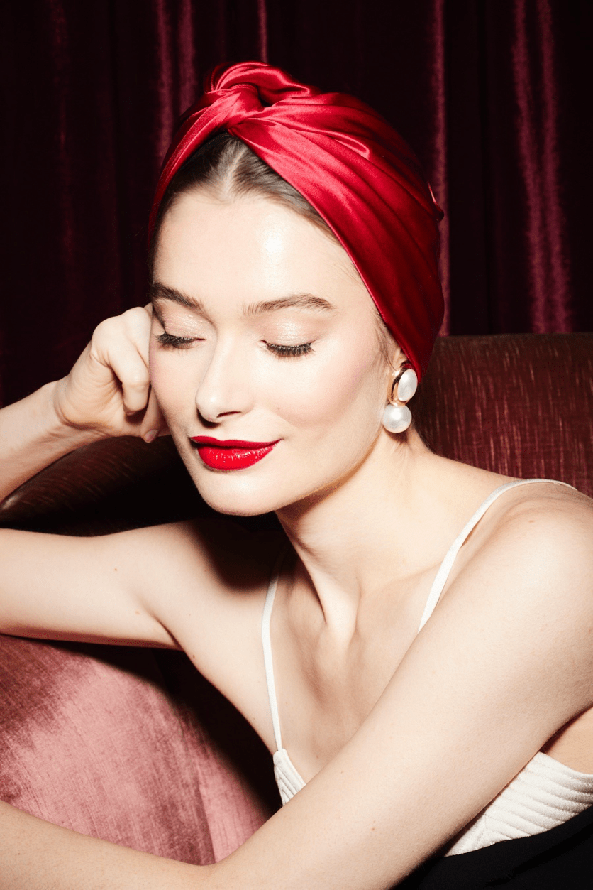 Turbans femme modulable - CUBAINE SOIE - RUBIS - Indira de paris