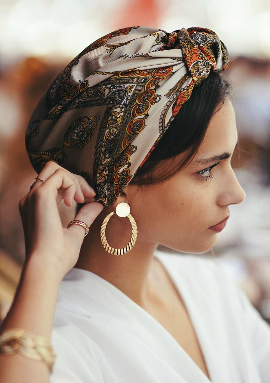 Foulard cheveux femme-Foulard cheveux - Parisienne Alessandra orange- Indira de paris