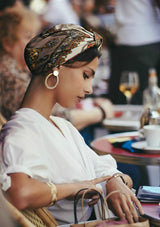 Foulard cheveux femme-Foulard cheveux - Parisienne Alessandra orange- Indira de paris