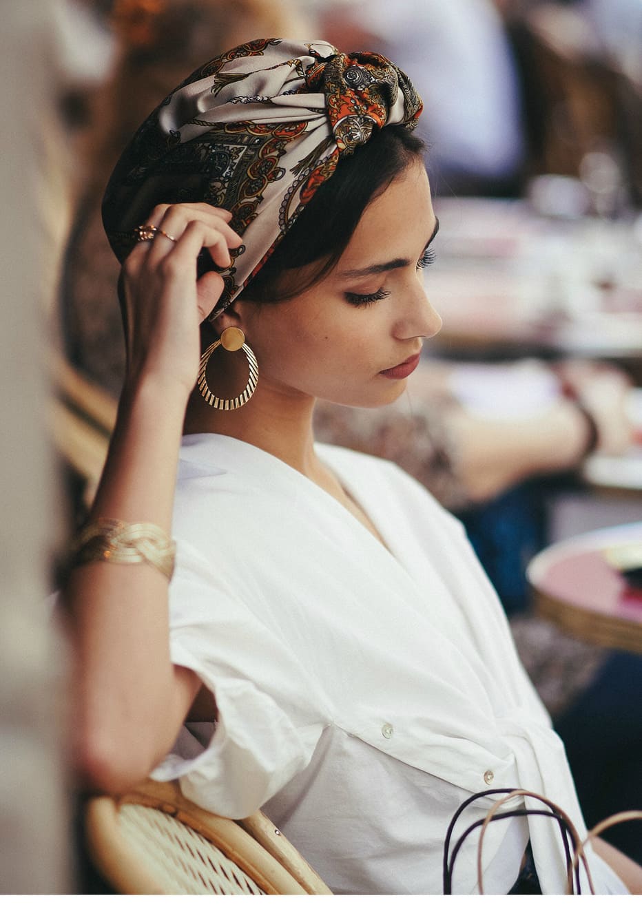 Foulard cheveux femme-Foulard cheveux - Parisienne Alessandra orange- Indira de paris