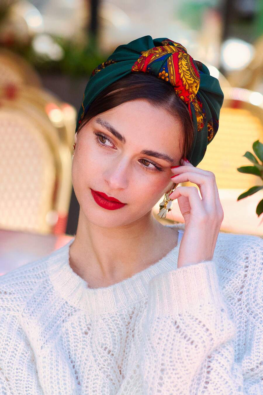 Turban femme Style rétro Vert Indira de paris