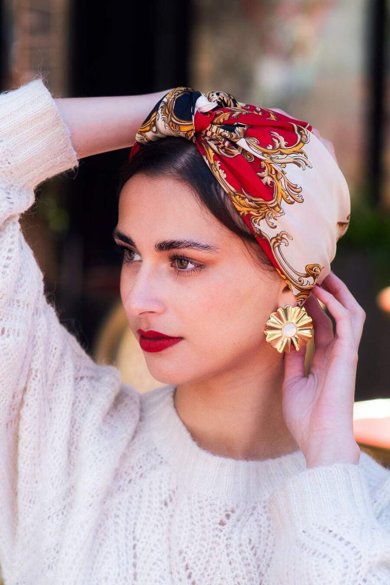 Women's turban - Retro style - Red and gold – Indira de paris Women's turban - Retro style - Red and gold – Indira de paris