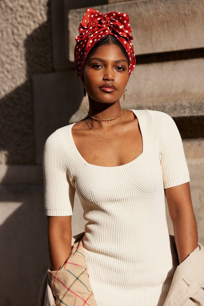 Women's hair bands with metal rods - Orange with white polka dots