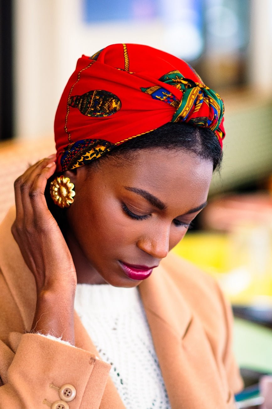 Foulard cheveux femme - PARISIENNE ALICE ROUGE ET VERT - Indira de paris