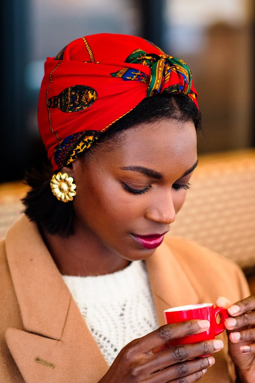 Foulard cheveux femme - PARISIENNE ALICE ROUGE ET VERT - Indira de paris