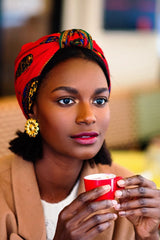 Foulard cheveux femme - PARISIENNE ALICE ROUGE ET VERT - Indira de paris