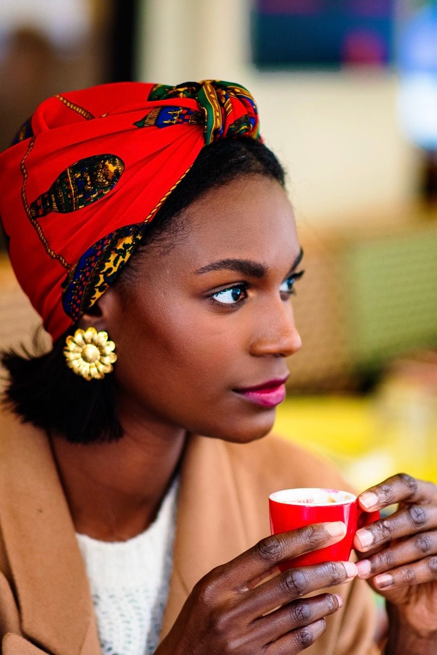 Foulard cheveux femme - PARISIENNE ALICE ROUGE ET VERT - Indira de paris