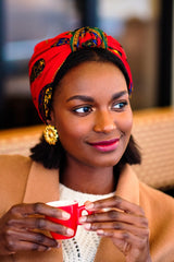 Foulard cheveux femme - PARISIENNE ALICE ROUGE ET VERT - Indira de paris