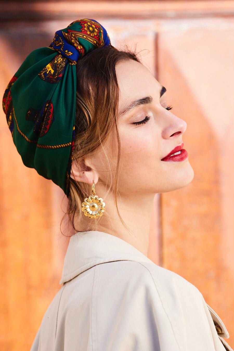 Foulard cheveux femme - PARISIENNE ALICE VERT ET BLEU - Indira de paris